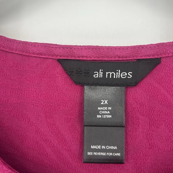 NEW Ali Miles Textured Tunic Top Pink Asymmetric Pocket Art Lagenlook Size 2X - Picture 9 of 10